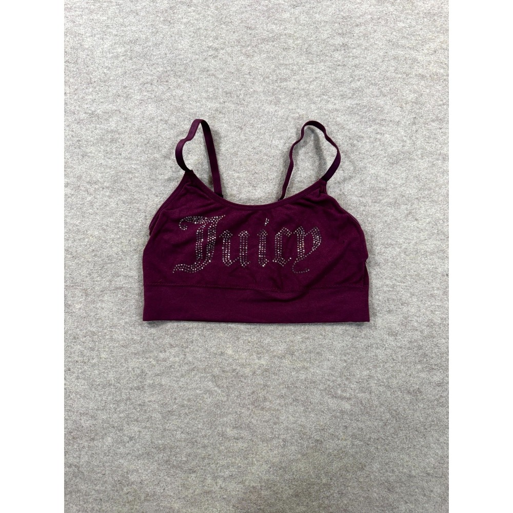 Juicy Couture Bralette Womens Small Plum Purple Rhinestone Logo Wireless Bra
